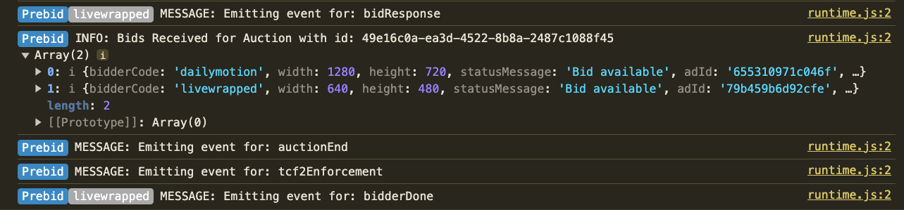 #width=100%;class=image-border; Wowza Flowplayer Prebid console events